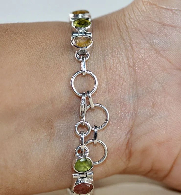 Multicolor Tourmaline Bracelet in Sterling Silver