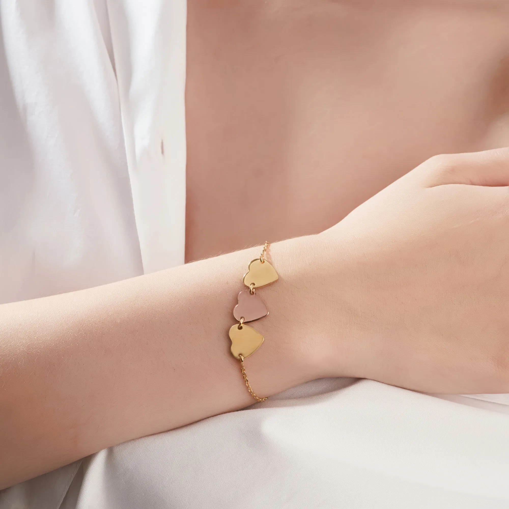 Mysha Personalized Eternal Name Rose Gold & Gold Triple Heart Bracelet