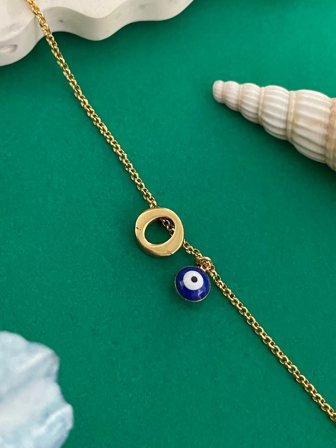 Name Initial Letter Bracelet With Blue Evil Eye Charm