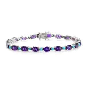 Natural Amethyst Turquoise 925 Sterling Silver Tennis Bracelet Jewelry