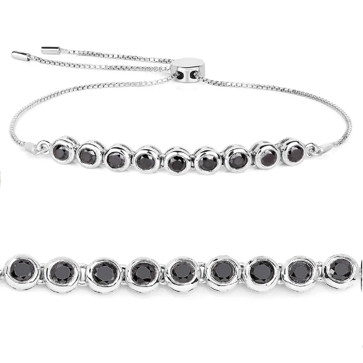 Natural Black Spinel 925 Sterling Silver Tennis Bracelet Jewelry