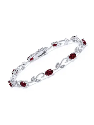 Natural Garnet 925 Sterling Silver Tennis Bracelet Jewelry