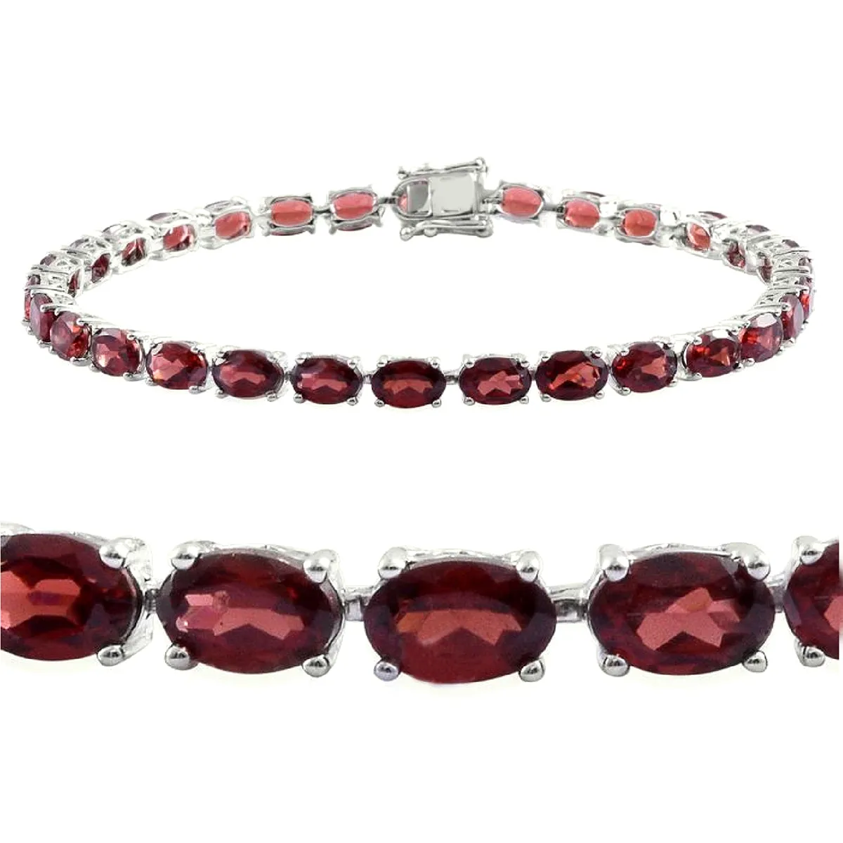 Natural Garnet 925 Sterling Silver Tennis Bracelet Jewelry