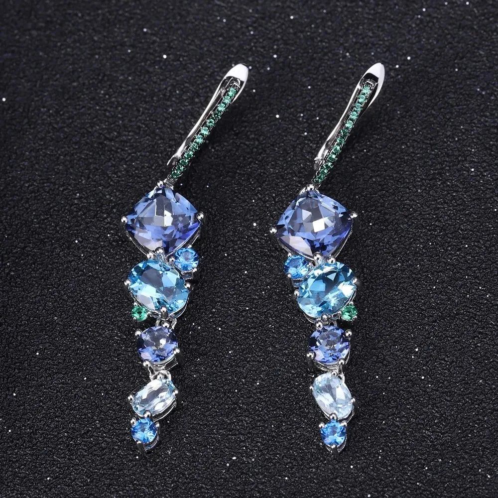 Natural Mystic Quartz Topaz Drop Earrings – 925 Sterling Silver Handmade Irregular Earrings