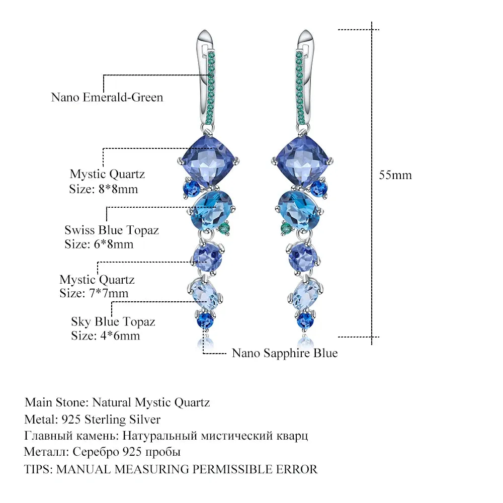Natural Mystic Quartz Topaz Drop Earrings – 925 Sterling Silver Handmade Irregular Earrings