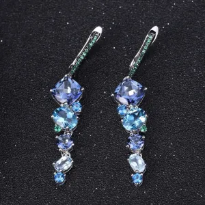 Natural Mystic Quartz Topaz Drop Earrings – 925 Sterling Silver Handmade Irregular Earrings