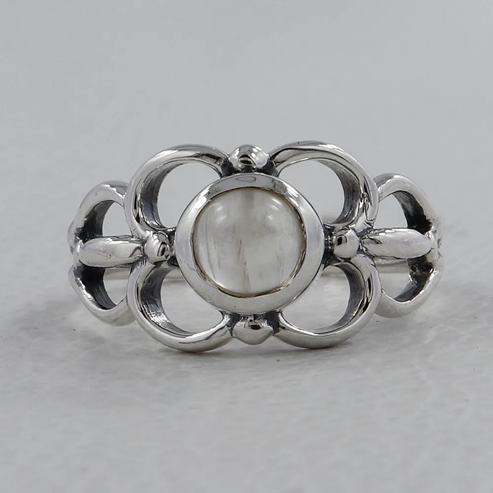 Natural Rainbow Moonstone Silver Rings