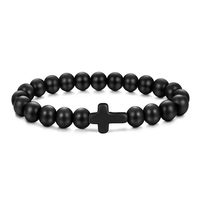 Natural Stone Wood Beads Cross Bracelet