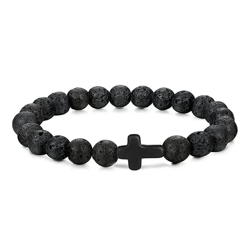 Natural Stone Wood Beads Cross Bracelet
