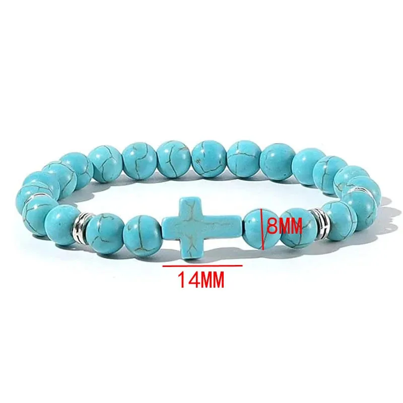 Natural Stone Wood Beads Cross Bracelet