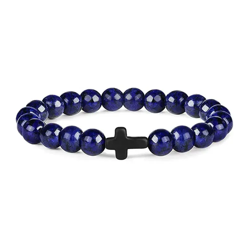 Natural Stone Wood Beads Cross Bracelet