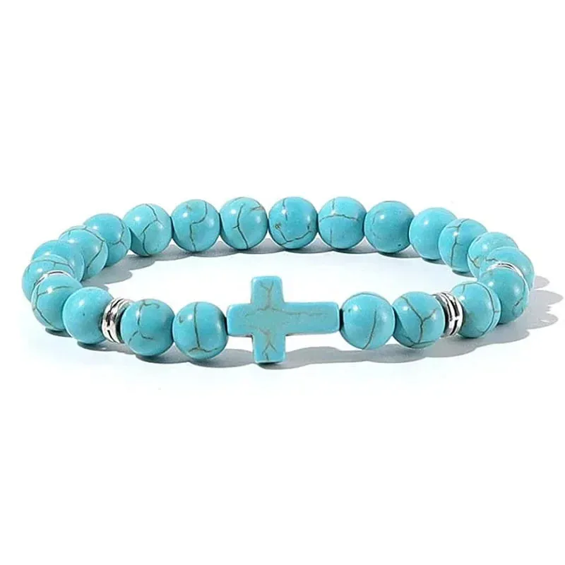 Natural Stone Wood Beads Cross Bracelet