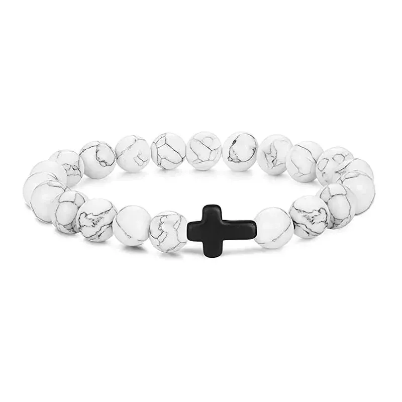 Natural Stone Wood Beads Cross Bracelet