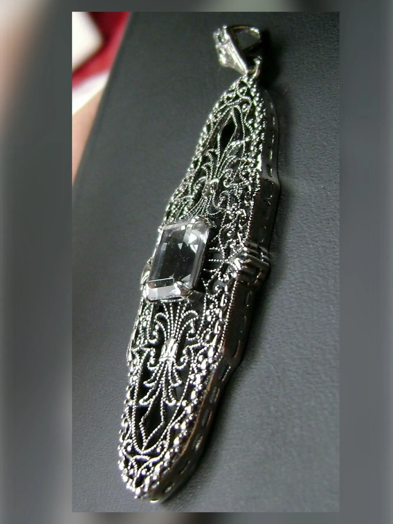 Natural White Topaz Pineapple Pendant, Rectangle Gemstone, Antique Vintage Jewelry, #P3