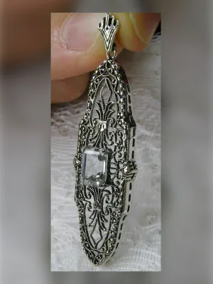 Natural White Topaz Pineapple Pendant, Rectangle Gemstone, Antique Vintage Jewelry, #P3