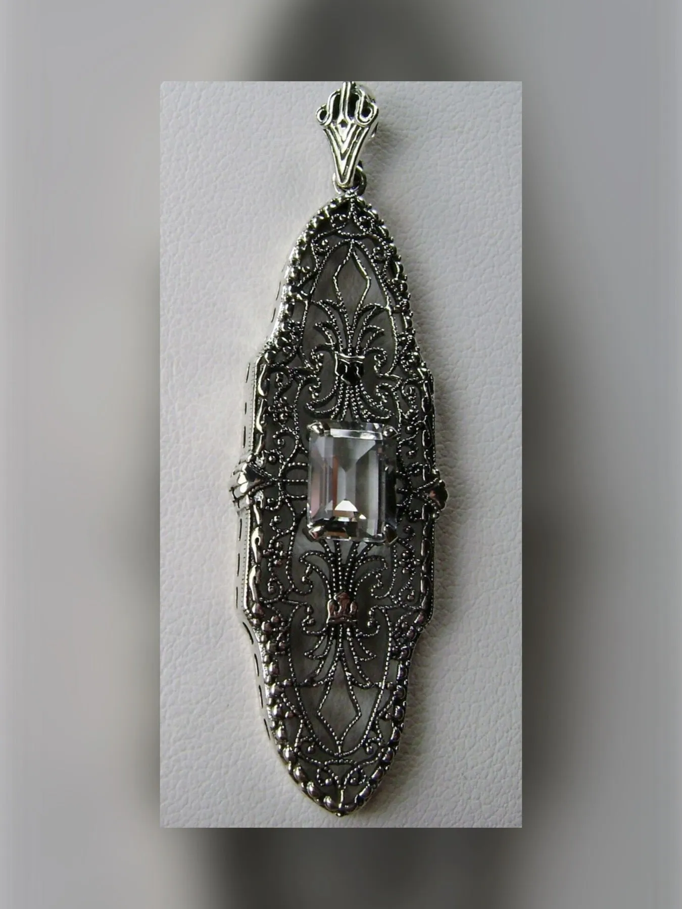 Natural White Topaz Pineapple Pendant, Rectangle Gemstone, Antique Vintage Jewelry, #P3