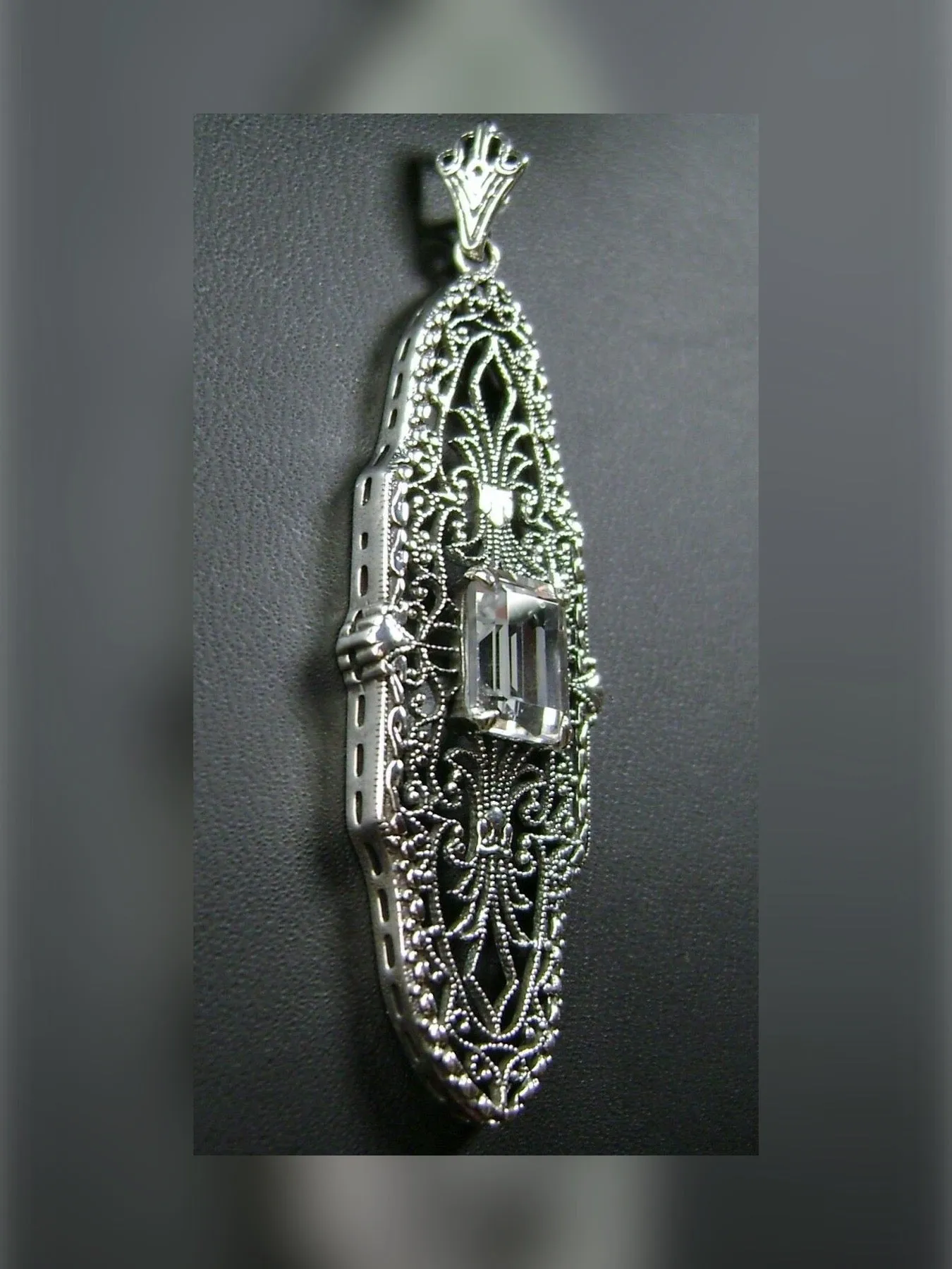 Natural White Topaz Pineapple Pendant, Rectangle Gemstone, Antique Vintage Jewelry, #P3