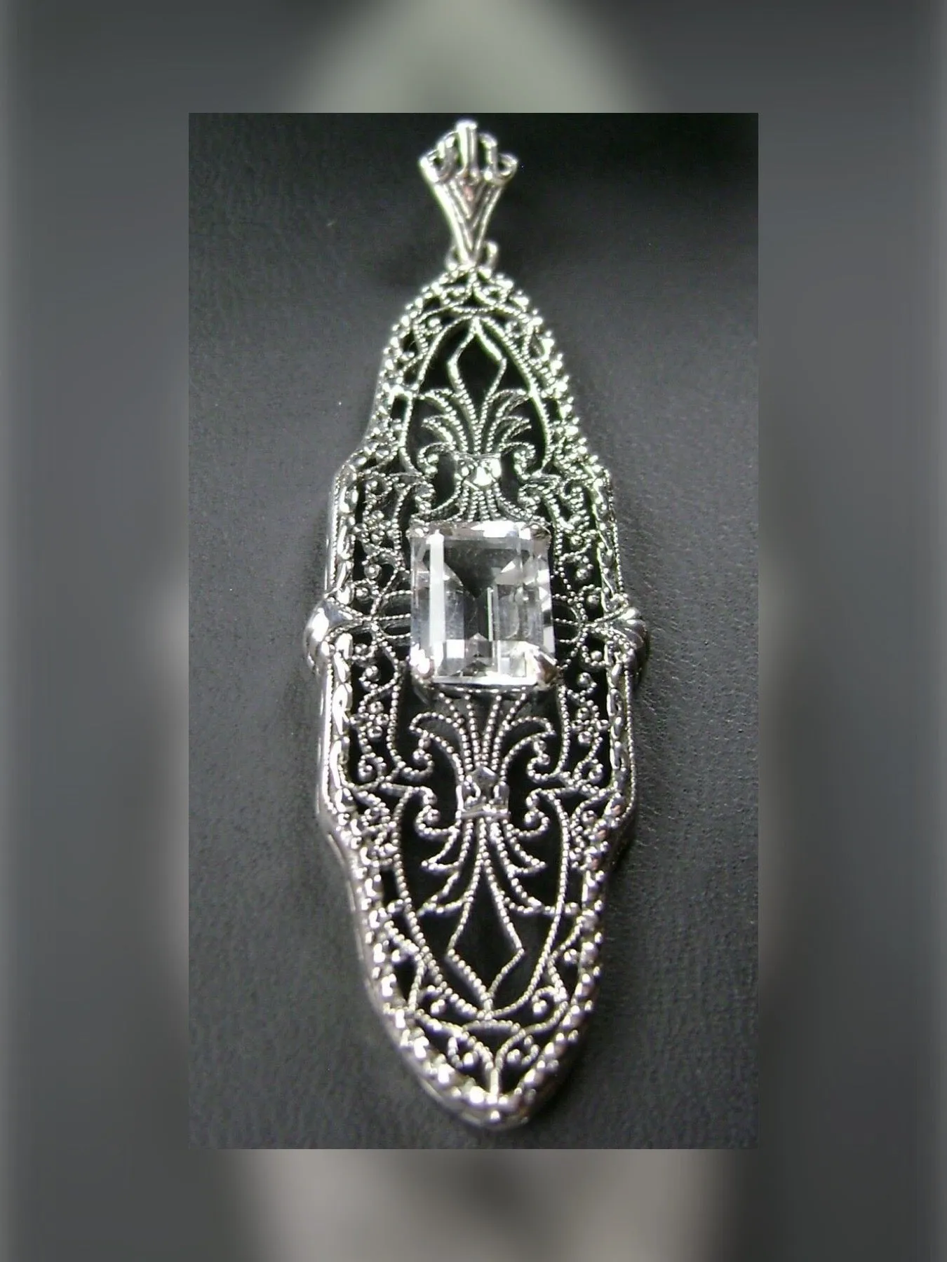 Natural White Topaz Pineapple Pendant, Rectangle Gemstone, Antique Vintage Jewelry, #P3