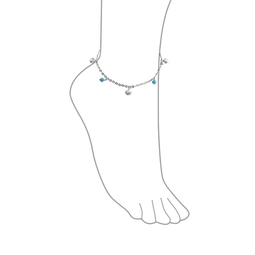 Nautical Charm Anklet Ankle Bracelet Turquoise Clam Seashell Sterling Silver