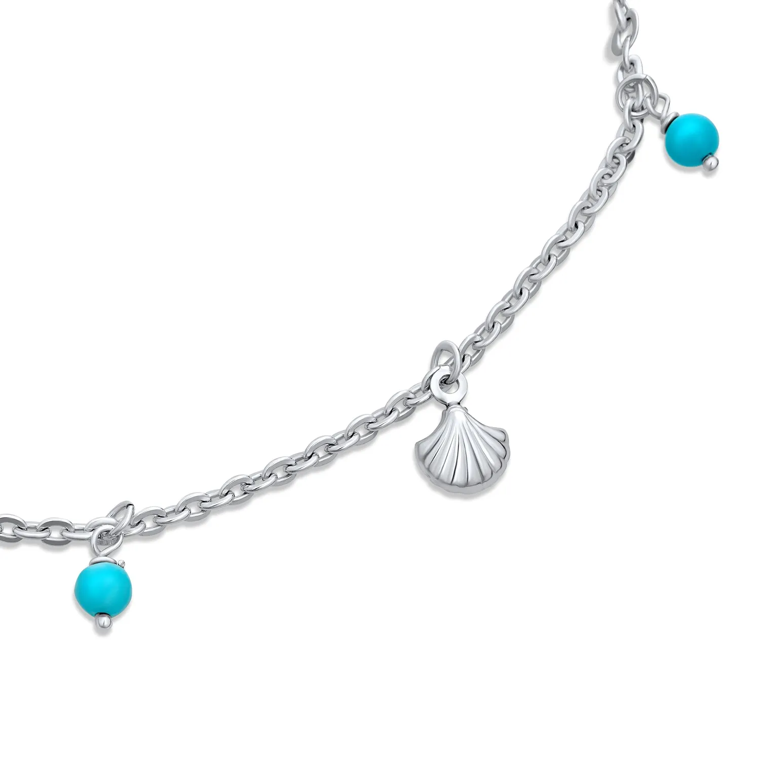 Nautical Charm Anklet Ankle Bracelet Turquoise Clam Seashell Sterling Silver