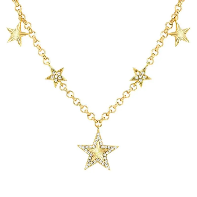 Nomination Truejoy Necklace, Etched Star Pendants, Cubic Zirconia, 24K Gold