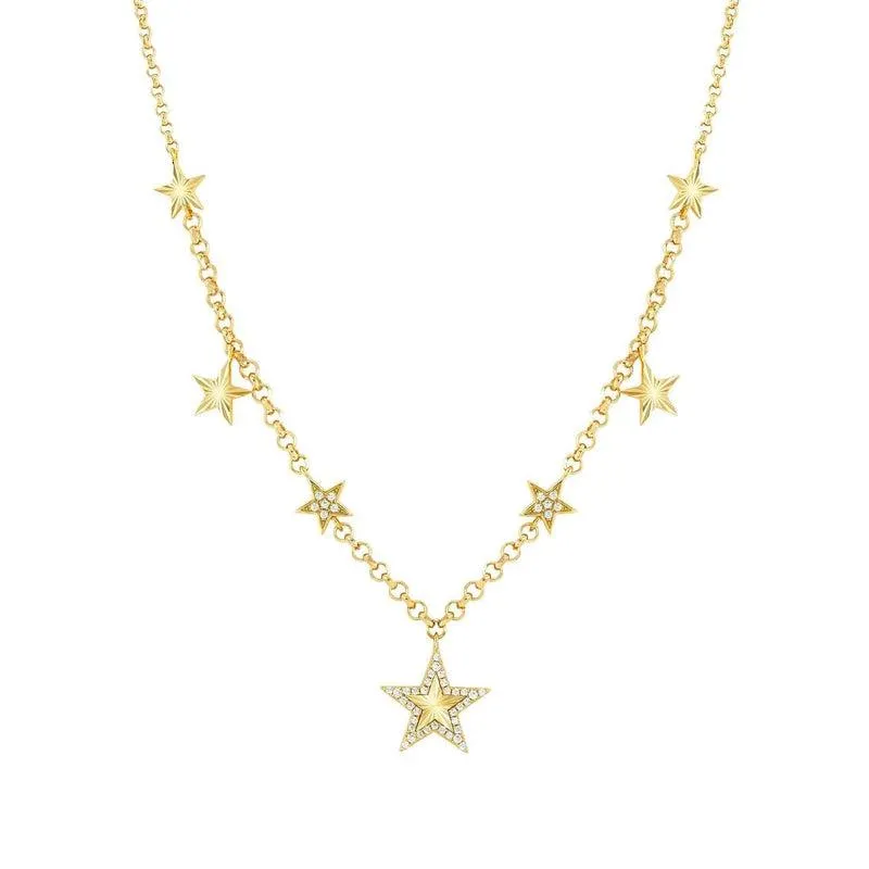 Nomination Truejoy Necklace, Etched Star Pendants, Cubic Zirconia, 24K Gold