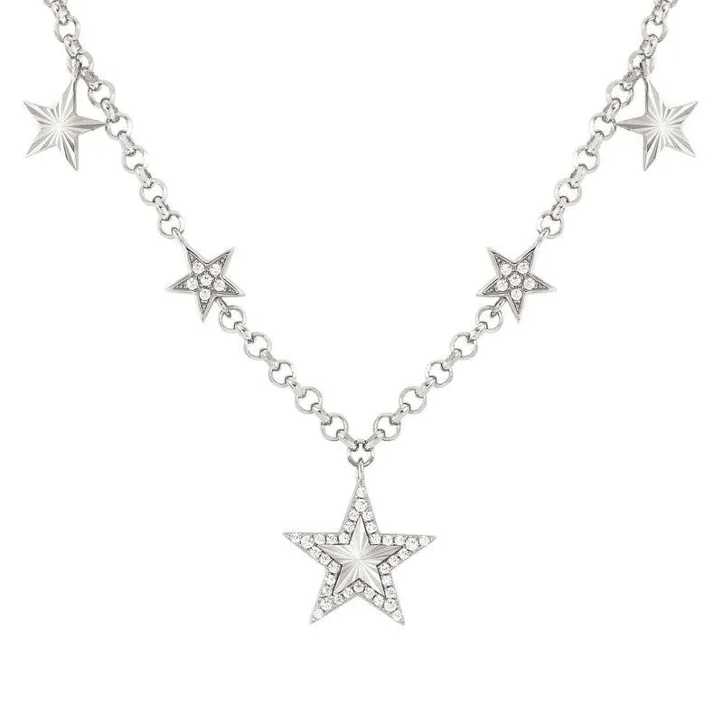 Nomination Truejoy Necklace, Etched Star Pendants, Cubic Zirconia, Silver
