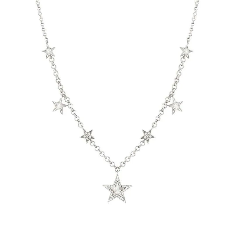 Nomination Truejoy Necklace, Etched Star Pendants, Cubic Zirconia, Silver