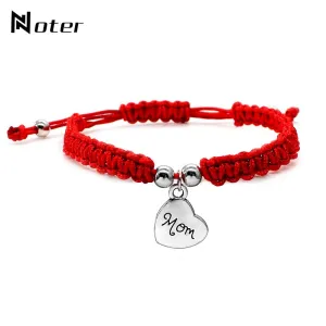 Noter Hand Braided Red String Bracelet Cute Heart Carved Mom Rope Braslet For Women Mother Birthday Gift Jewelry Erkek Bileklik