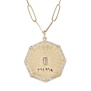 Octagon "Art" Pendant with Center Baguette and Pave Diamond Border