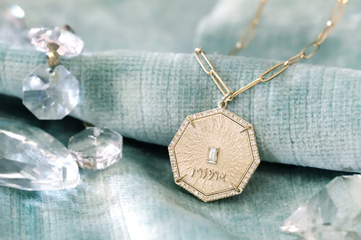 Octagon "Art" Pendant with Center Baguette and Pave Diamond Border