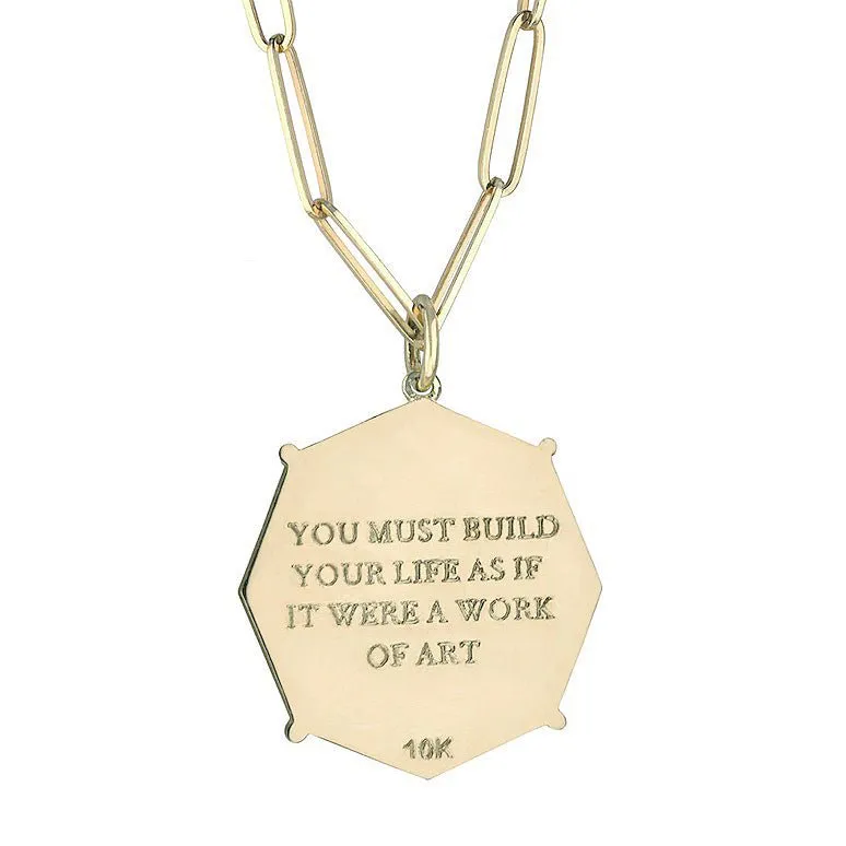Octagon "Art" Pendant with Center Baguette and Pave Diamond Border