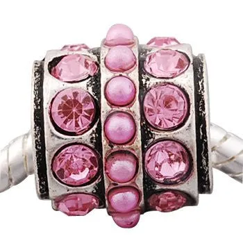 October Birthstone Charm Pink  Crystals Charm European Bead Compatible for Most European Snake Chain Bracelet