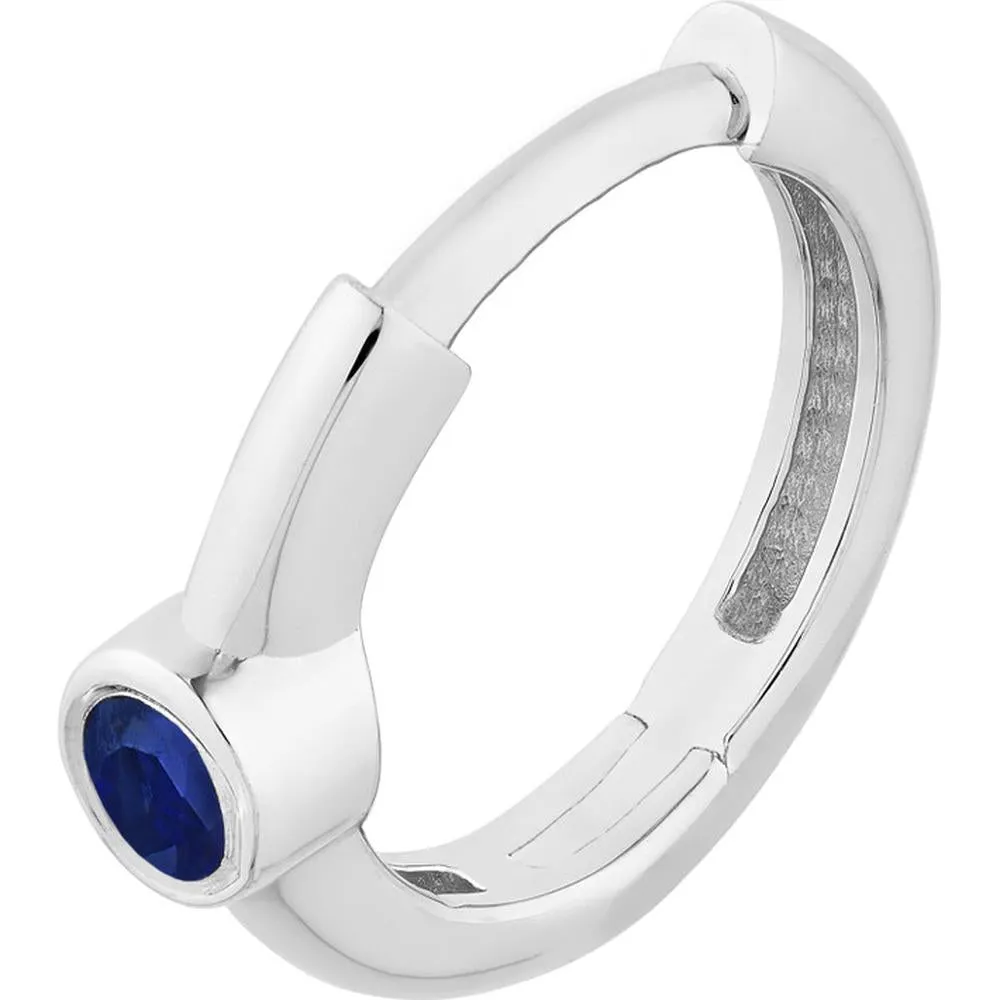 Olas d'Oro - 14K White Gold Sapphire Bezel Mini Hoop Earrings - 0.10 Carat Total Sapphire Weight