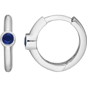 Olas d'Oro - 14K White Gold Sapphire Bezel Mini Hoop Earrings - 0.10 Carat Total Sapphire Weight