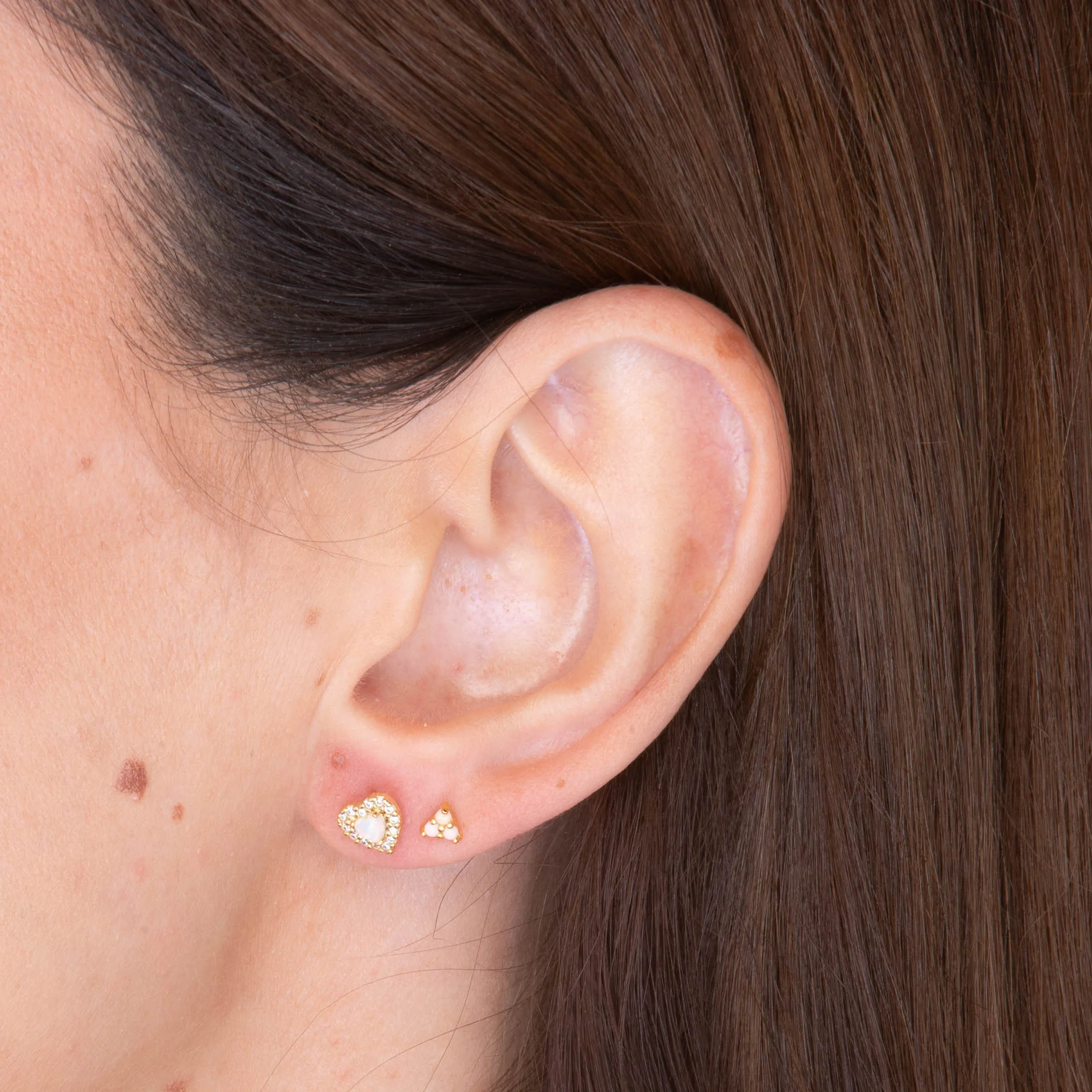 Opal Heart Sapphire Stud Earrings