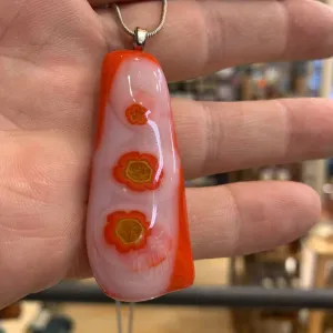 Orange Flowers Glass charm silver necklace