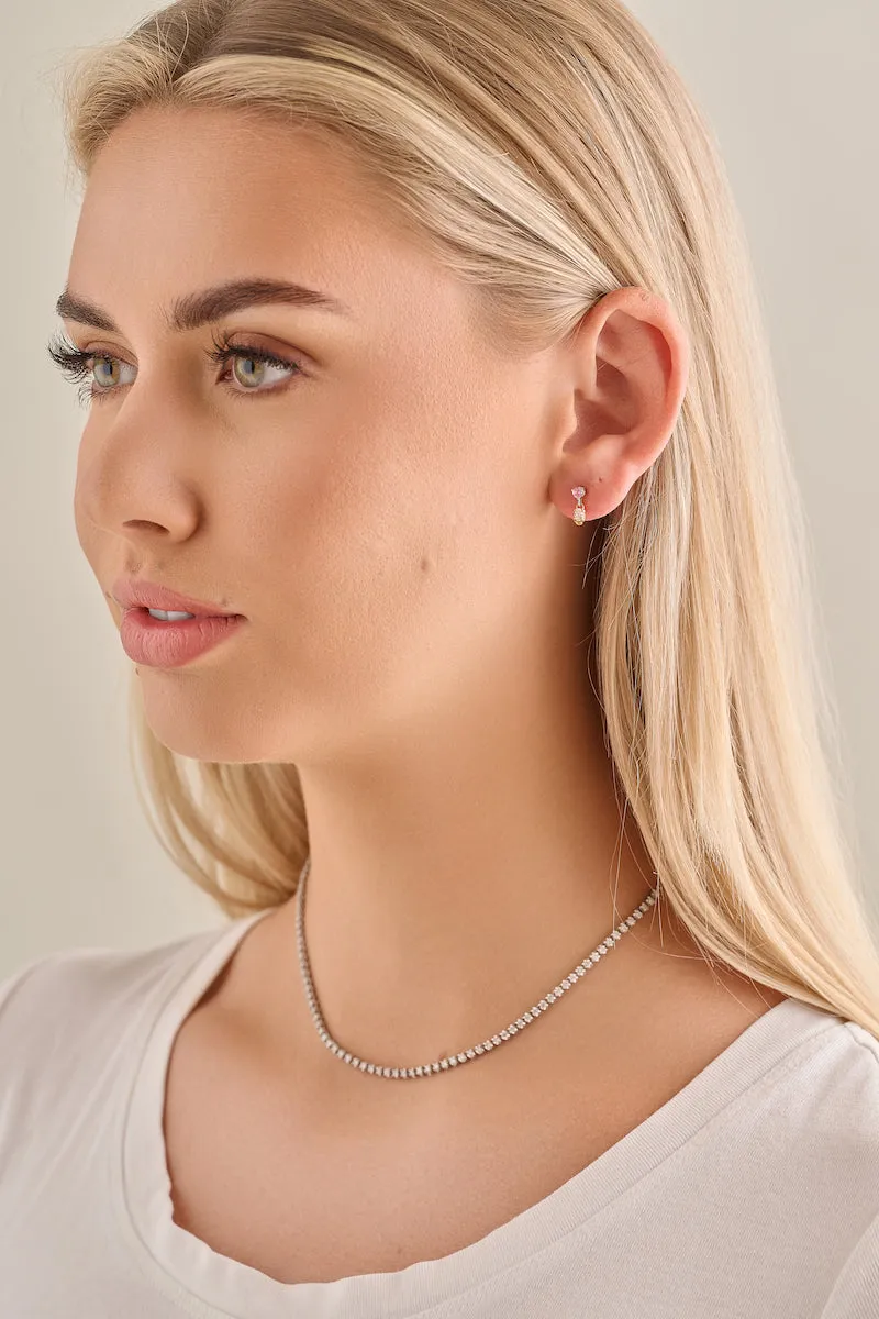 Oval Diamond and Pink Sapphire Drop Studs