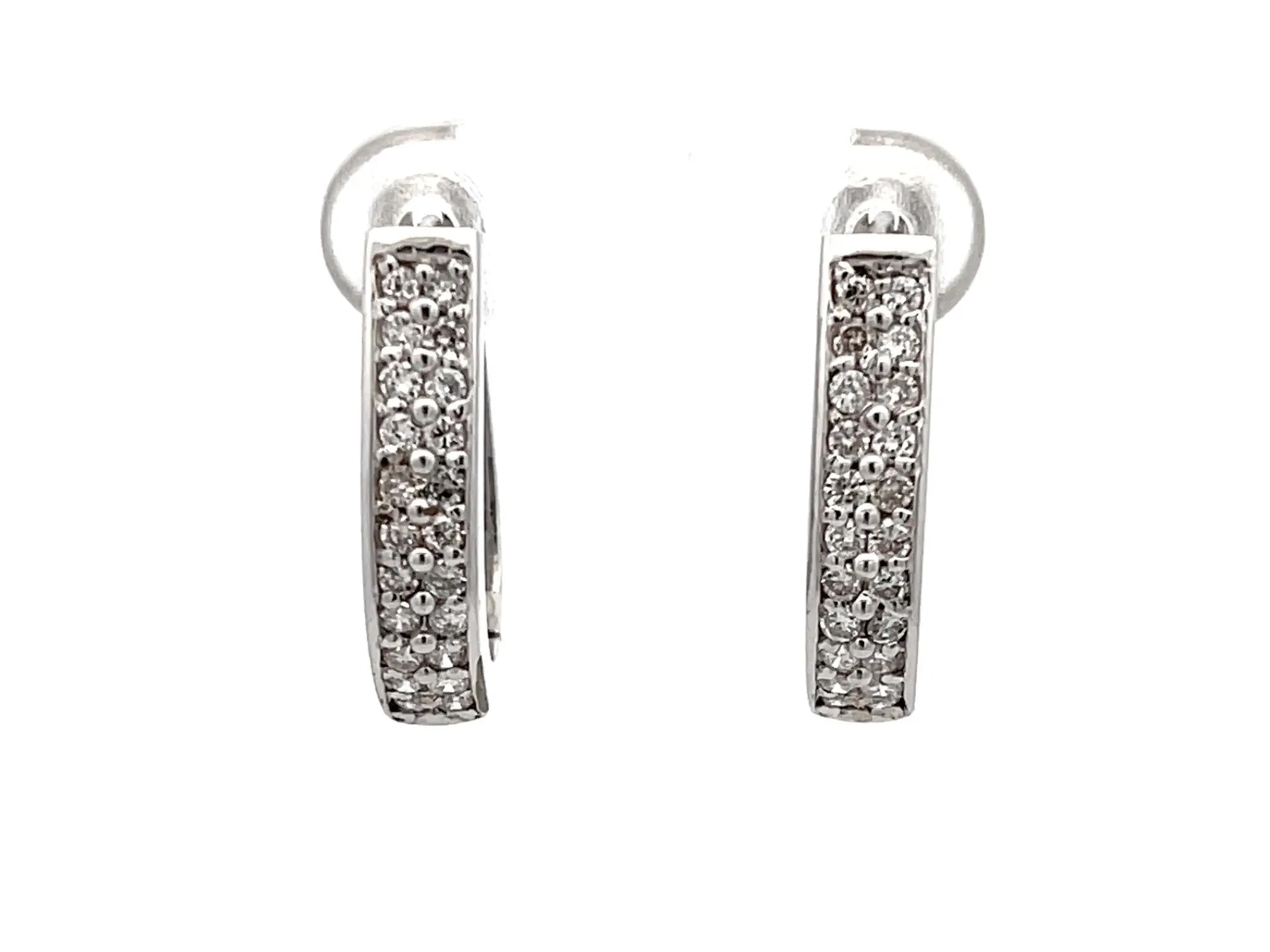 Oval Hoop Diamond Earrings Solid 14K White Gold