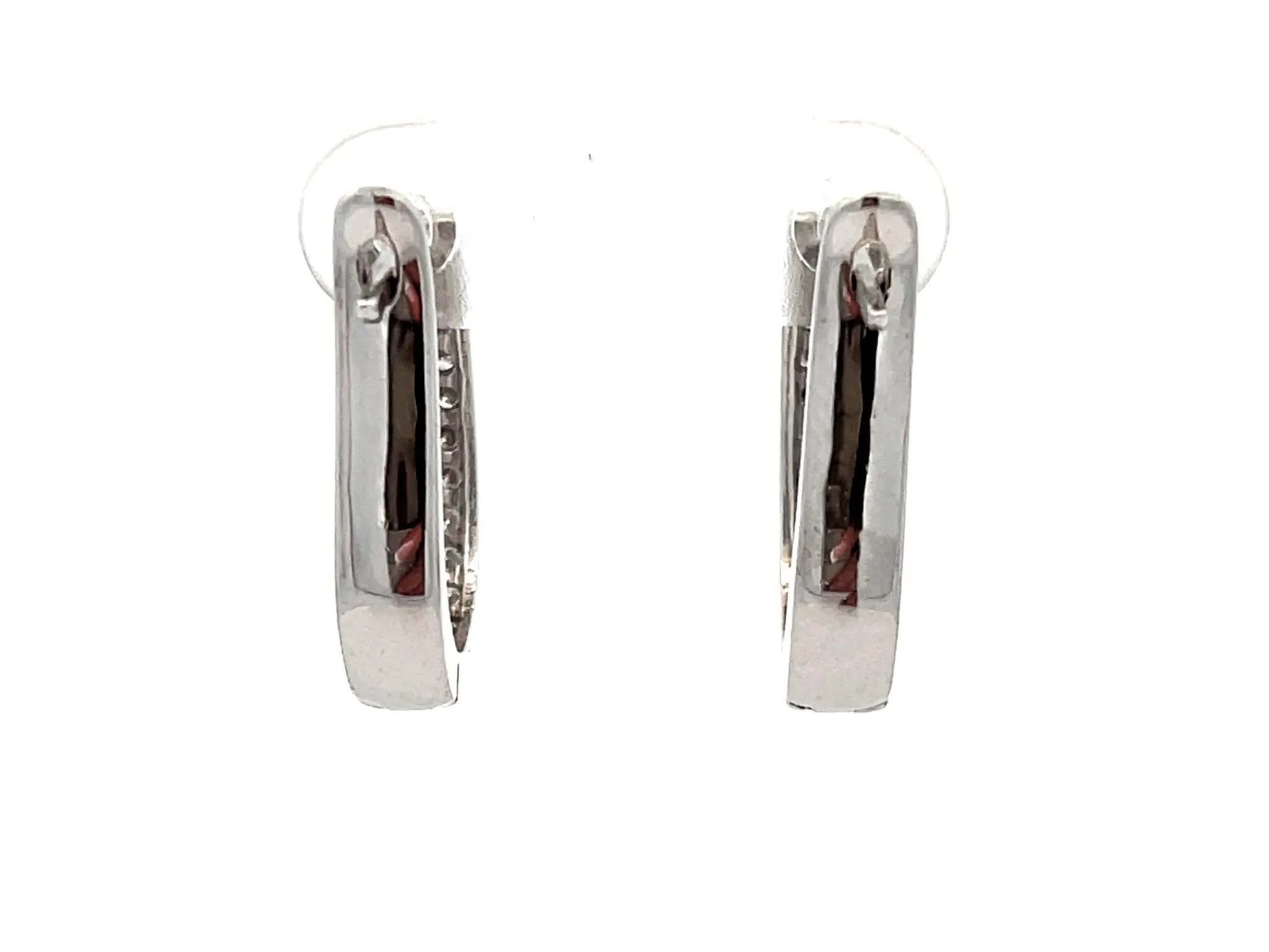 Oval Hoop Diamond Earrings Solid 14K White Gold