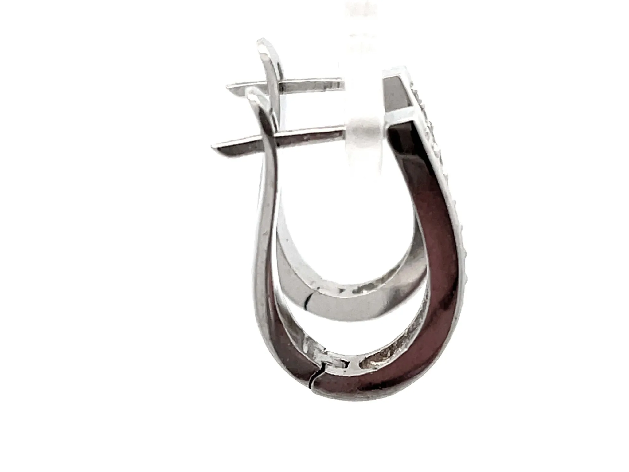 Oval Hoop Diamond Earrings Solid 14K White Gold