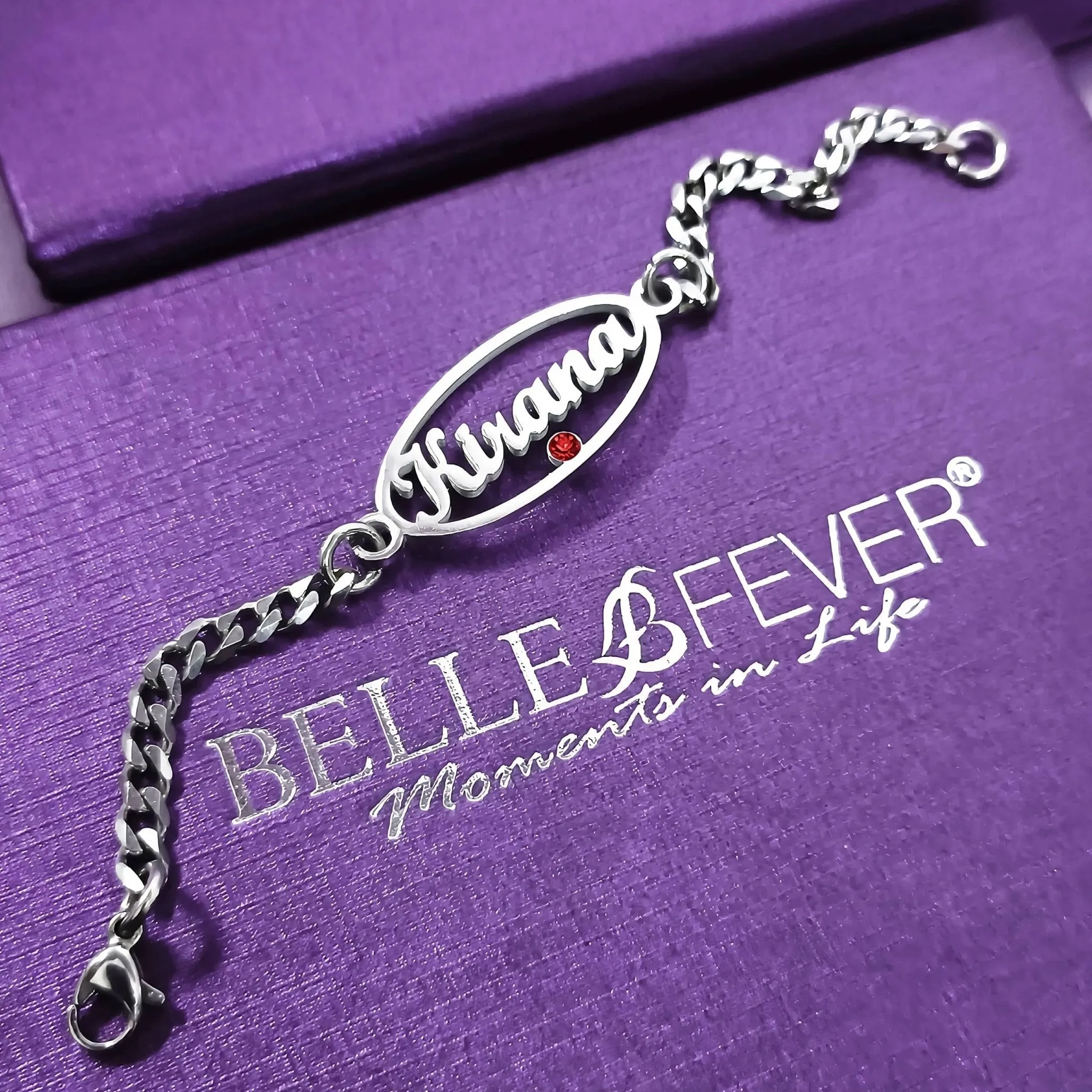 Oval Name Bracelet with Birthstone