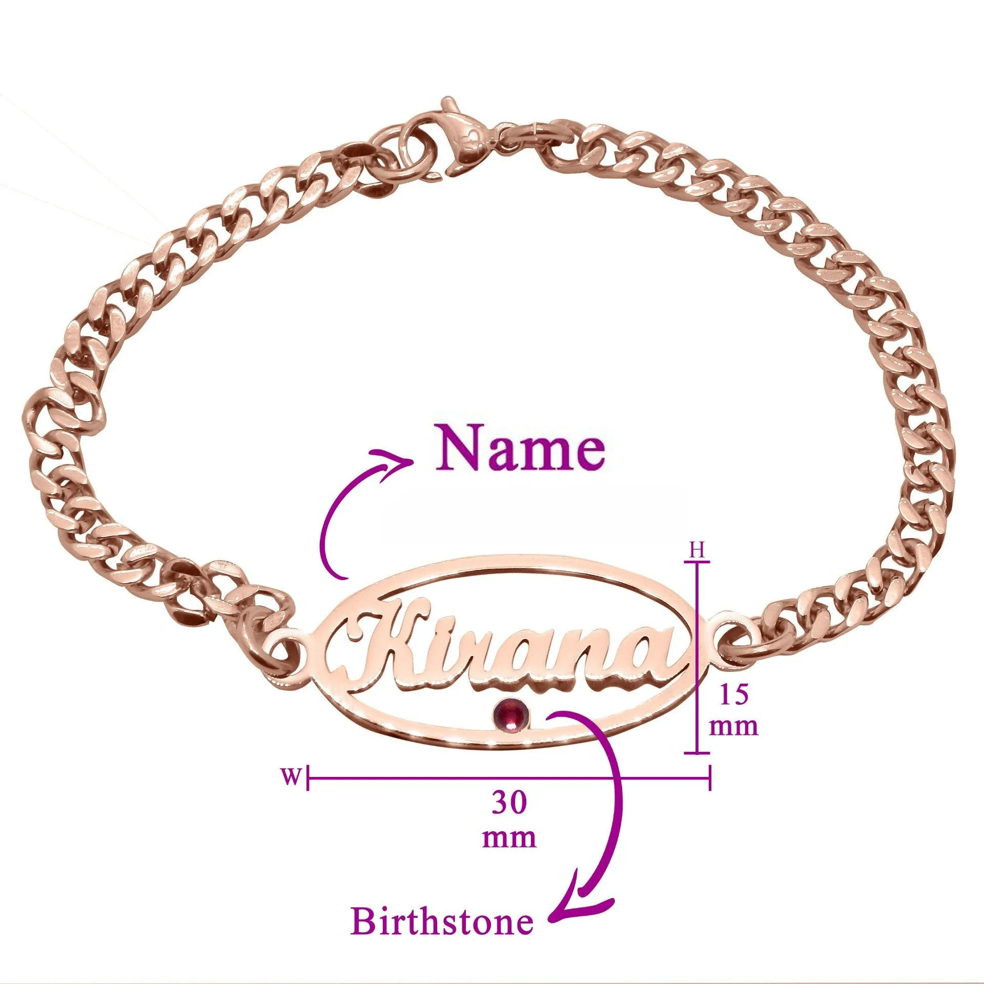 Oval Name Bracelet with Birthstone