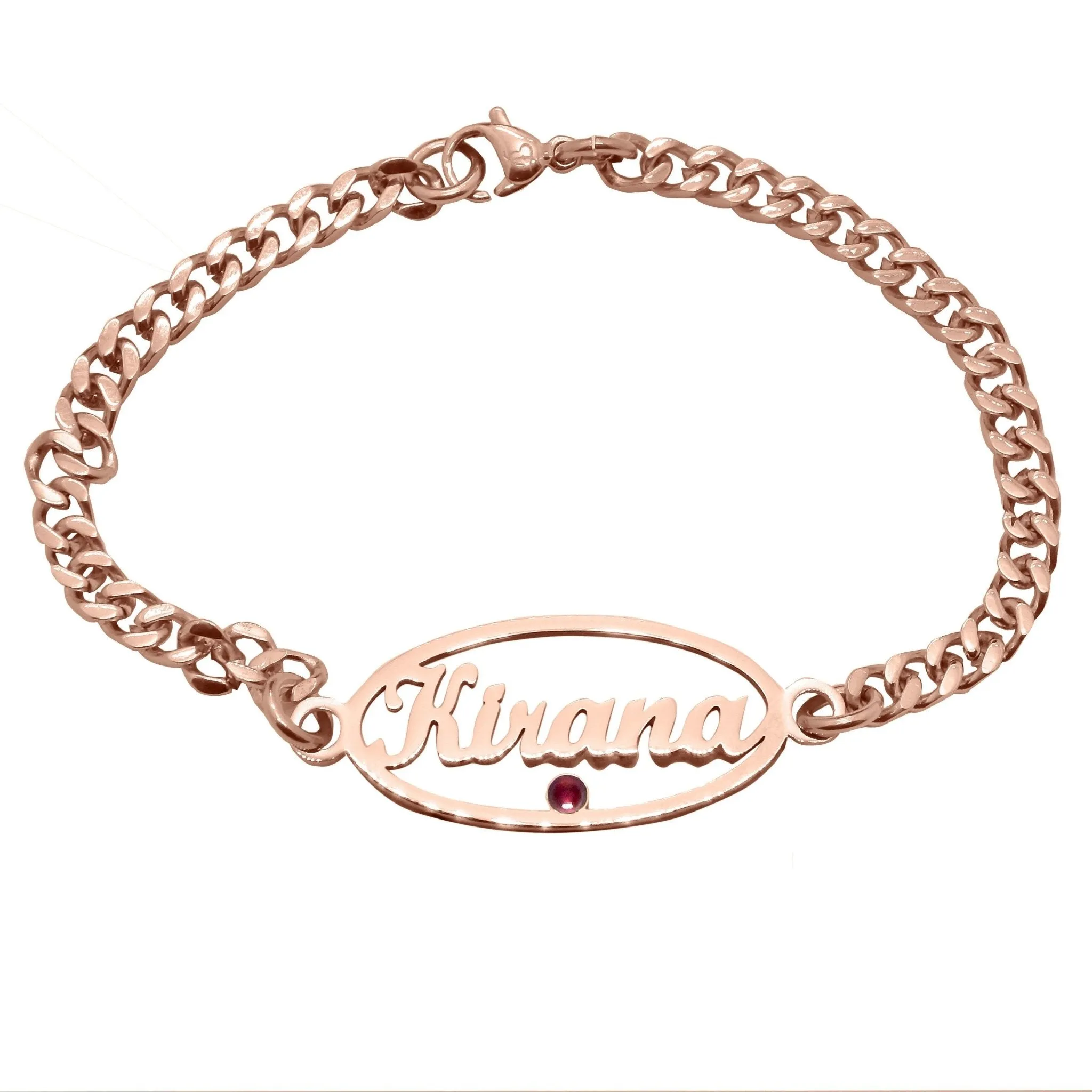 Oval Name Bracelet with Birthstone