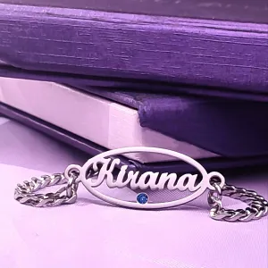 Oval Name Bracelet with Birthstone