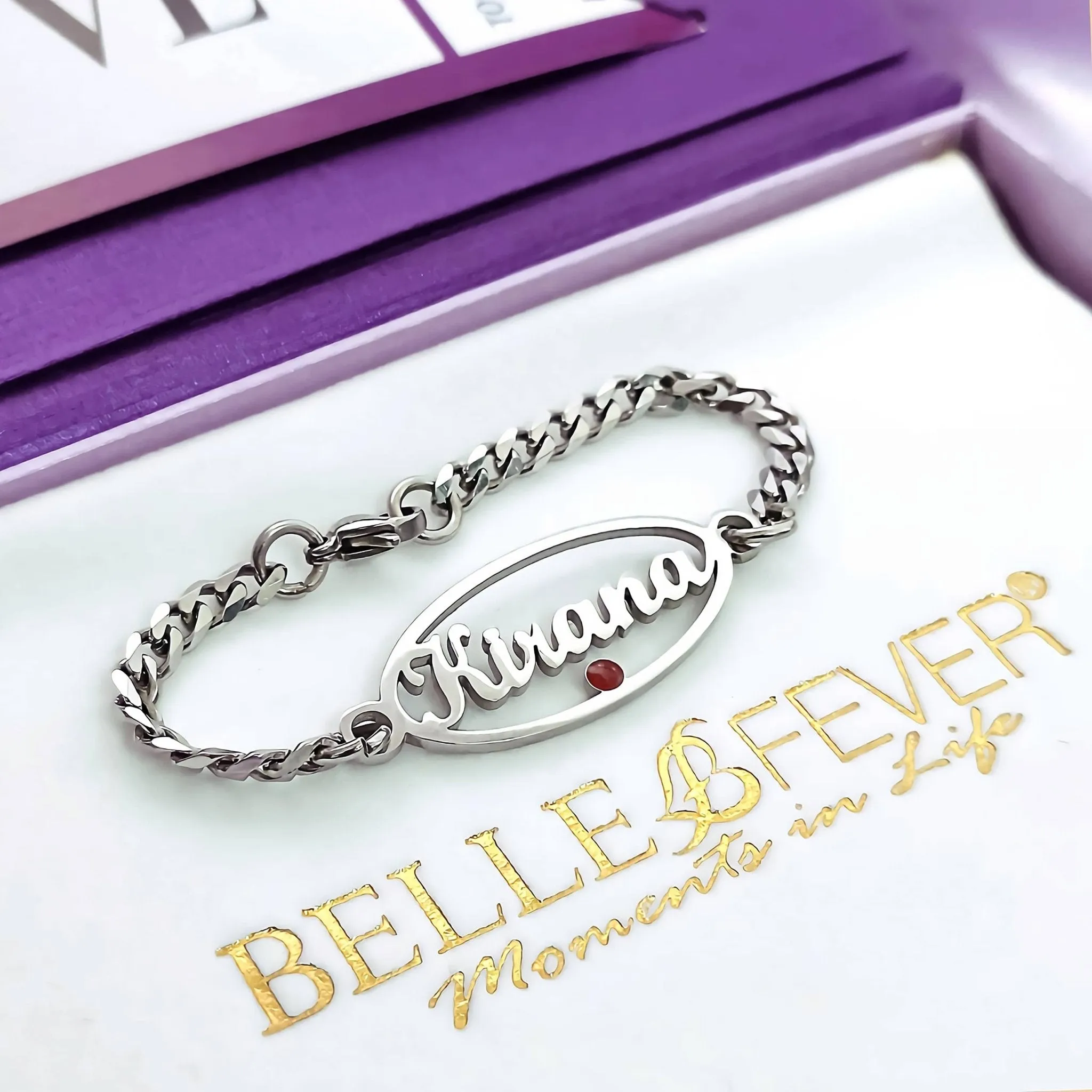 Oval Name Bracelet with Birthstone