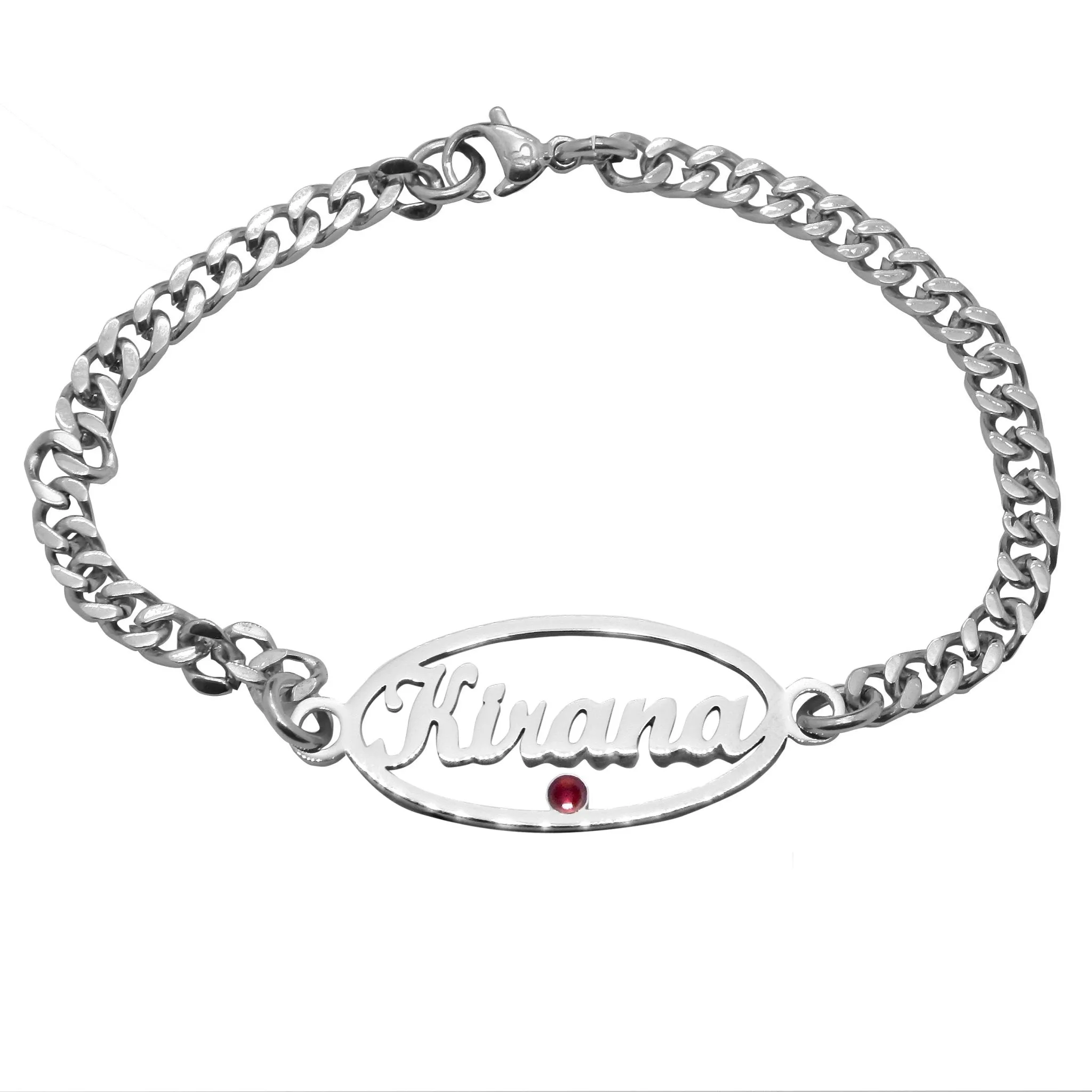 Oval Name Bracelet with Birthstone
