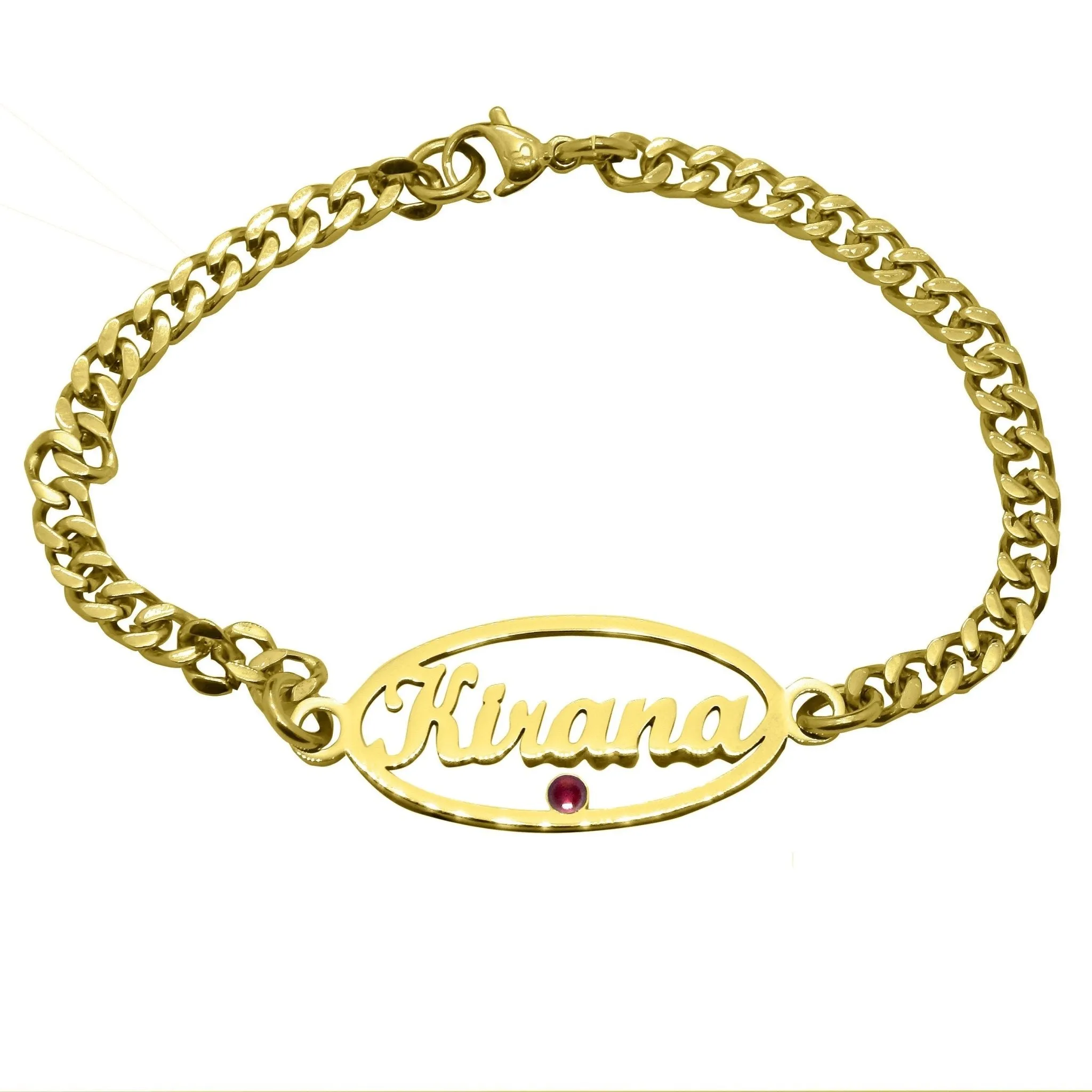 Oval Name Bracelet with Birthstone