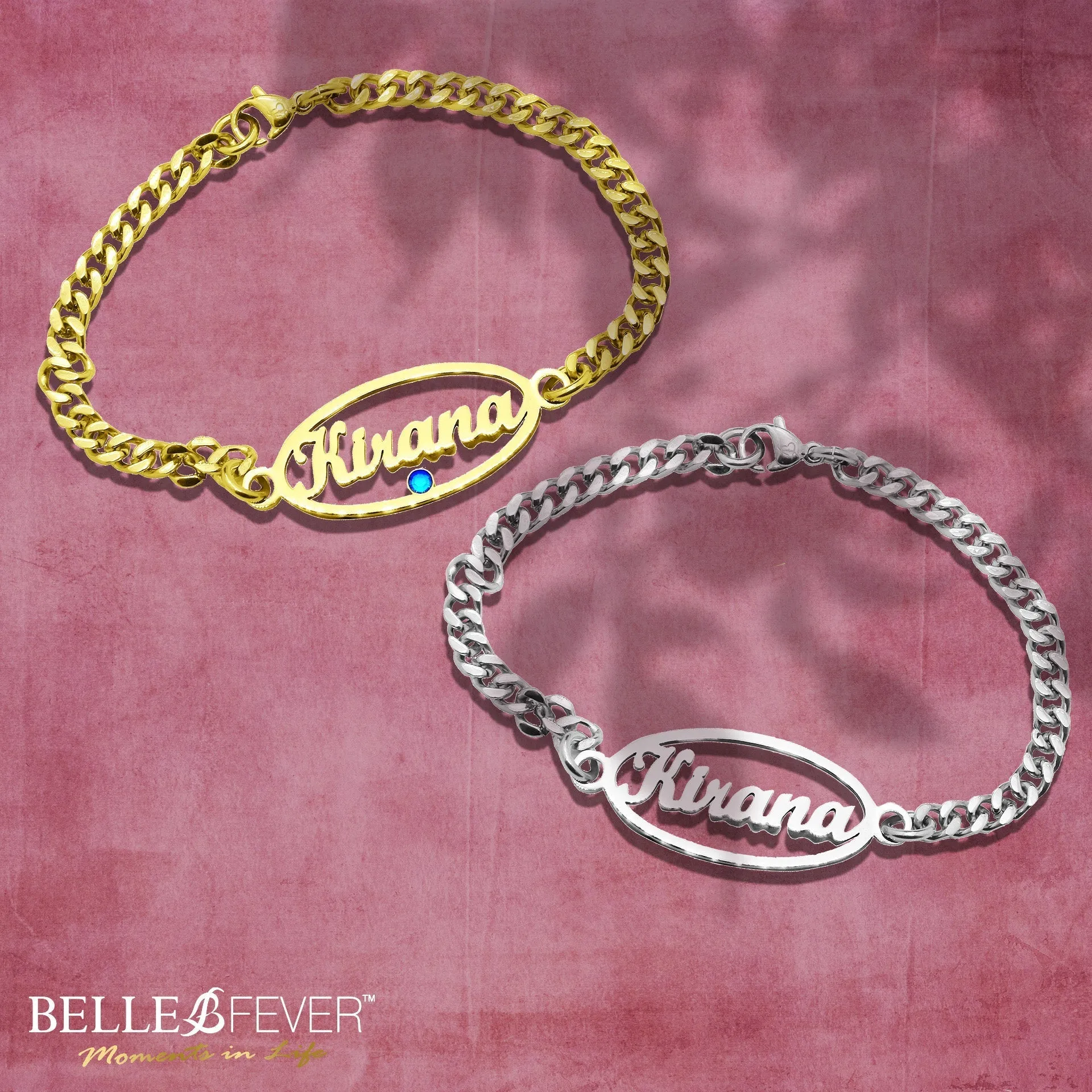 Oval Name Bracelet with Birthstone