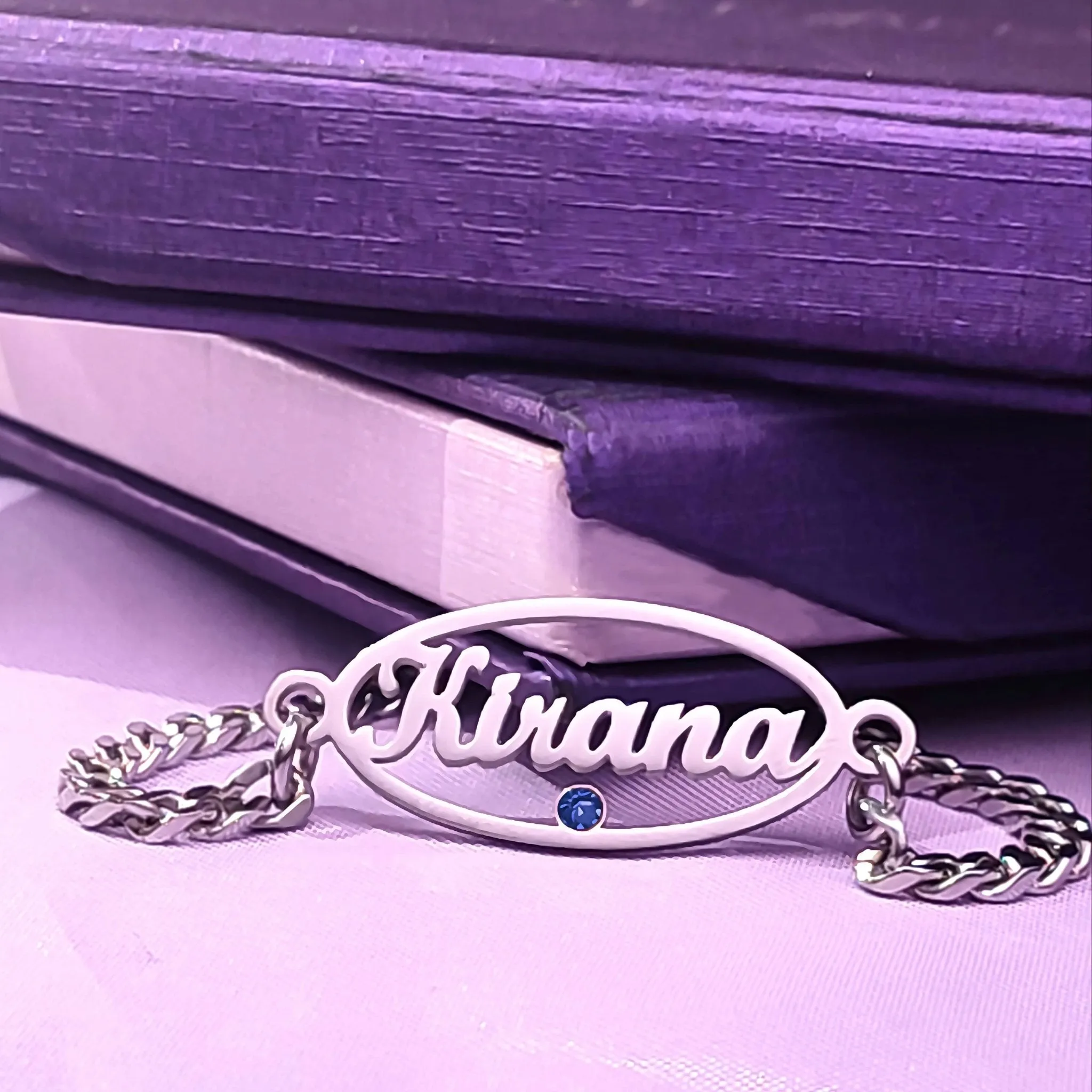 Oval Name Bracelet with Birthstone